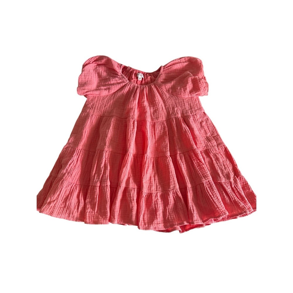 Ivy City Co Dress Girls Size 3T Pink Tiered Cotton Gauze Puff Sleeve